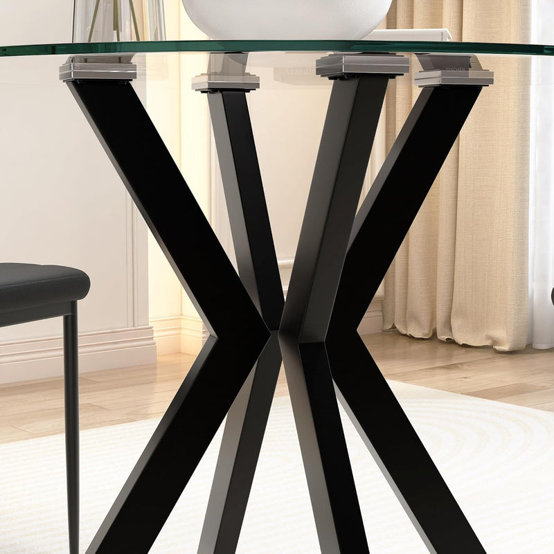 80CM Round Wooden Dining Table with Metal Legs