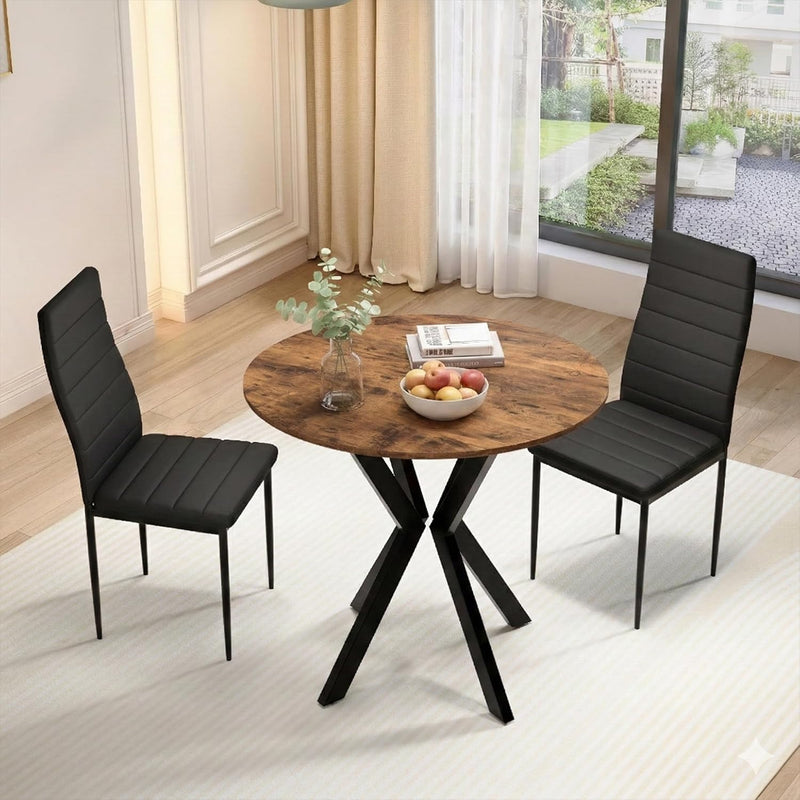 80CM Round Wooden Dining Table with Metal Legs