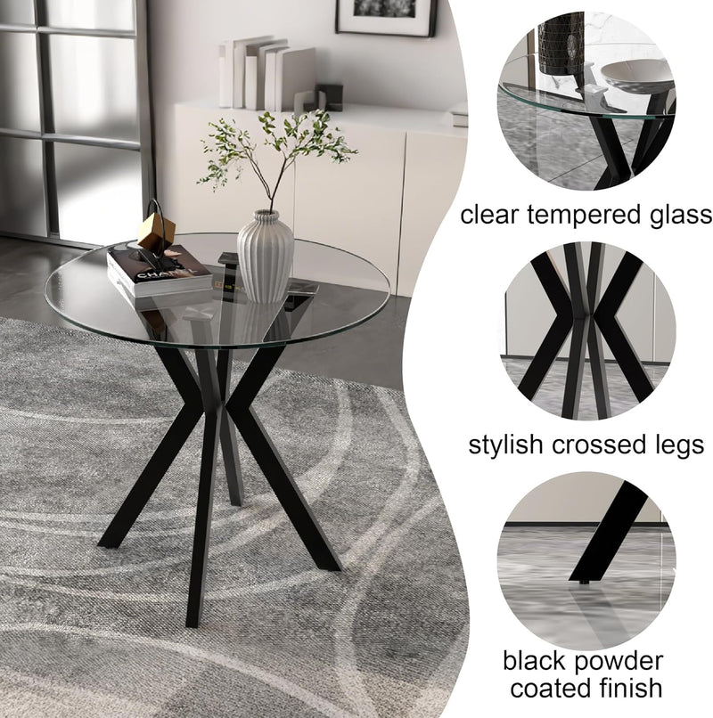 80CM Round Wooden Dining Table with Metal Legs