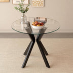 80CM Round Wooden Dining Table with Metal Legs