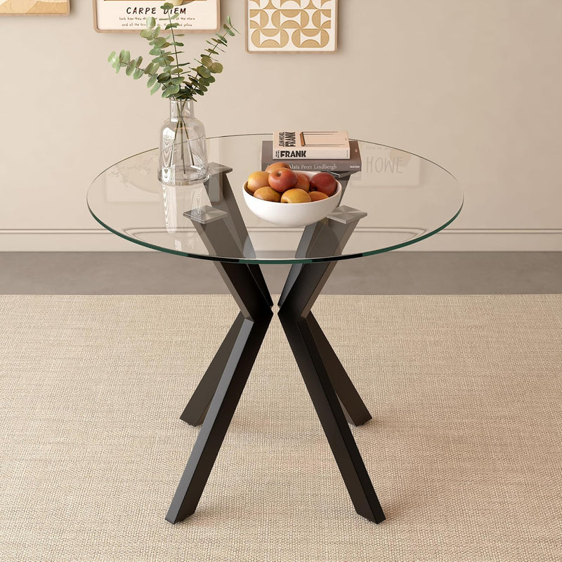 80CM Round Wooden Dining Table with Metal Legs