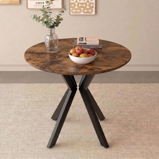 80CM Round Wooden Dining Table with Metal Legs