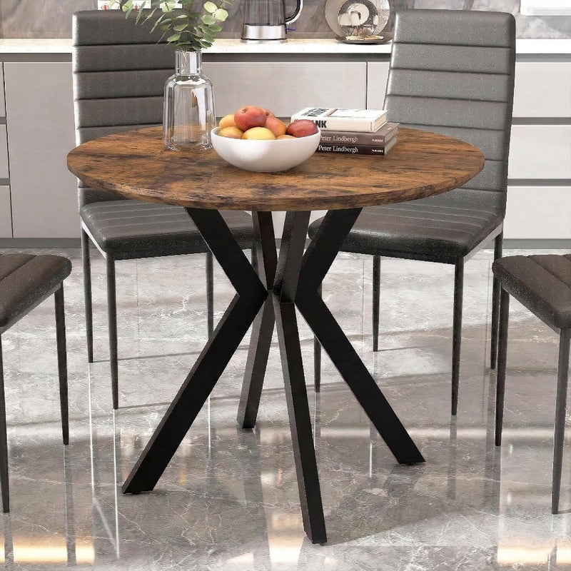 80CM Round Wooden Dining Table with Metal Legs