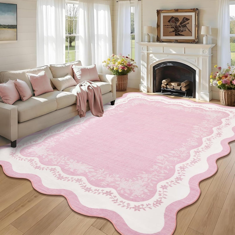 Rug Living Room Floral Edge Low