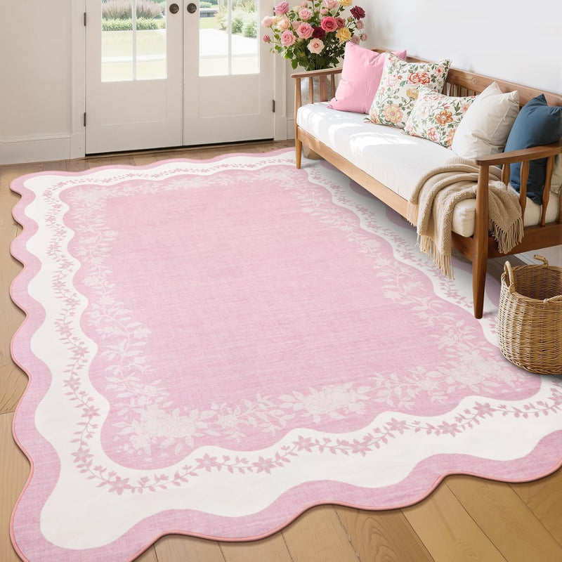 Rug Living Room Floral Edge Low