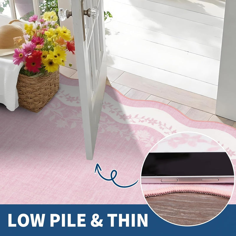 Rug Living Room Floral Edge Low