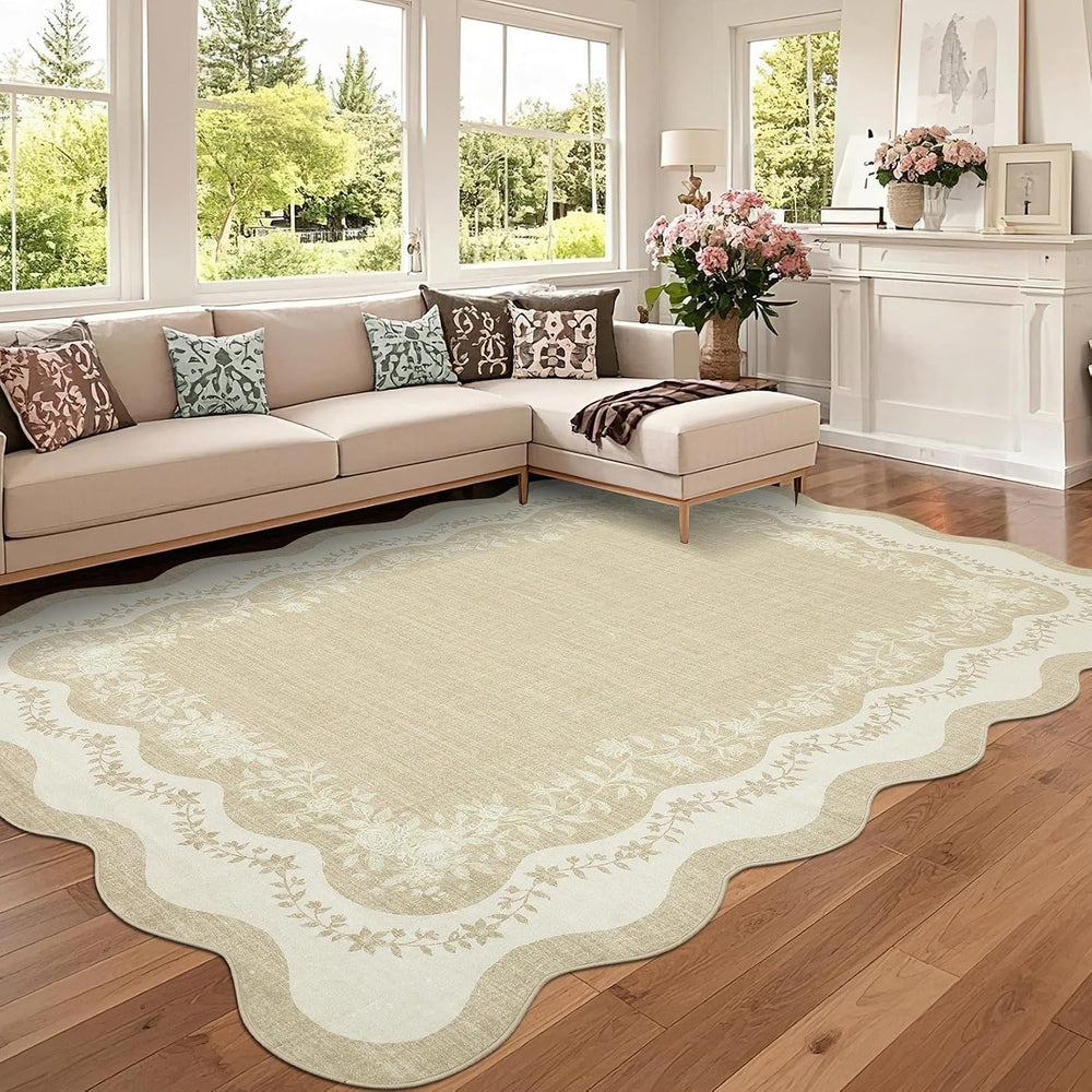 Rug Living Room Floral Edge Low