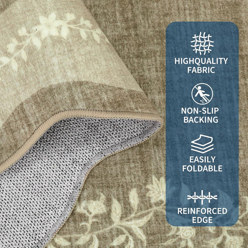 Rug Living Room Floral Edge Low