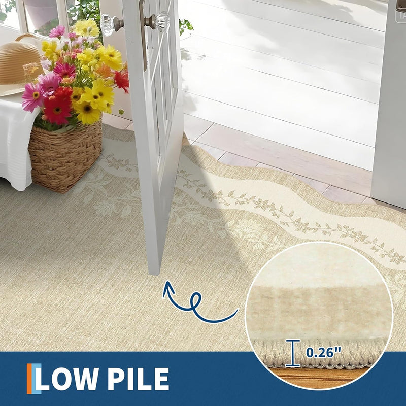 Rug Living Room Floral Edge Low