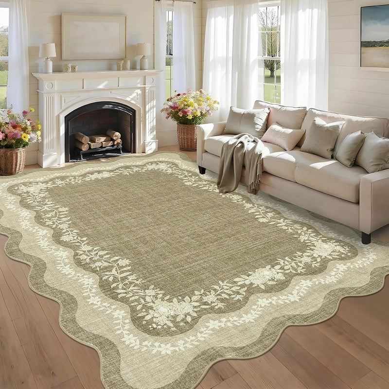 Rug Living Room Floral Edge Low