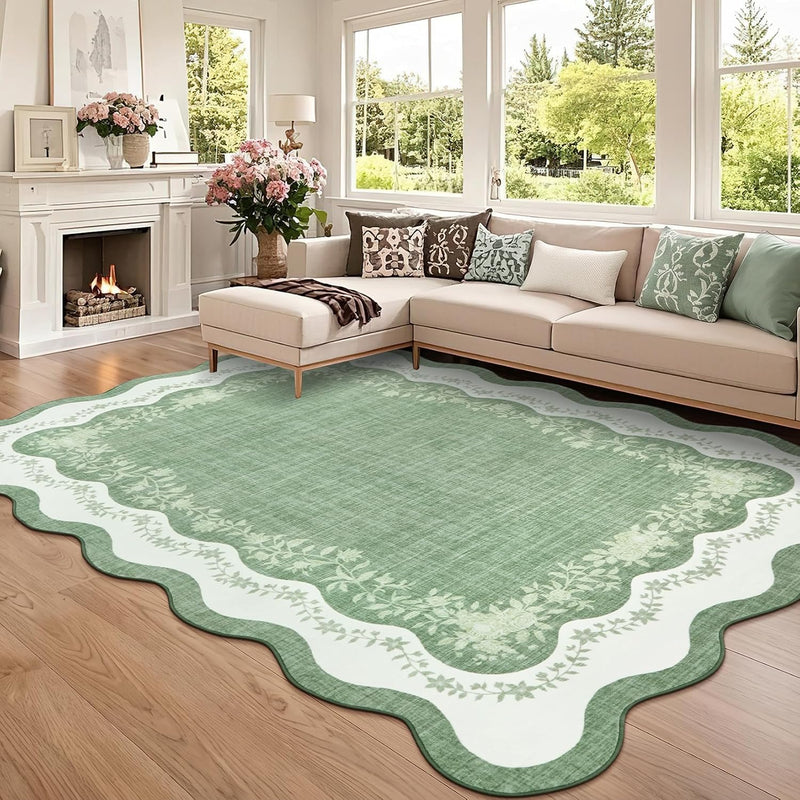 Rug Living Room Floral Edge Low