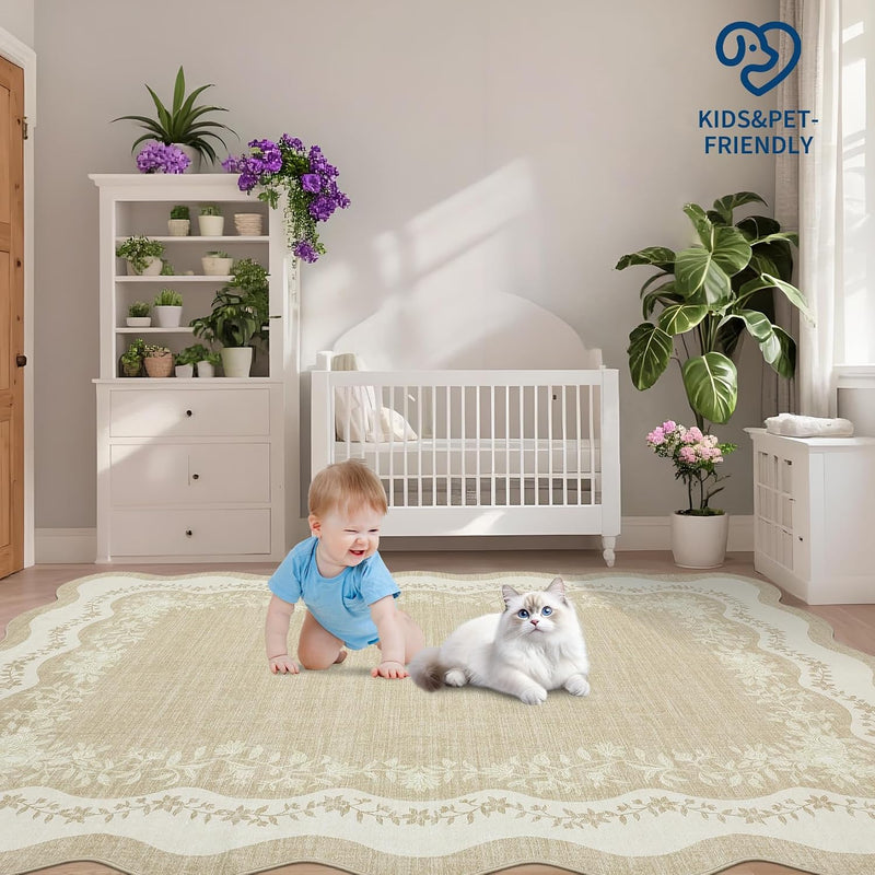 Rug Living Room Floral Edge Low