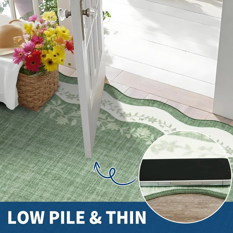 Rug Living Room Floral Edge Low