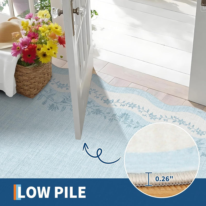 Rug Living Room Floral Edge Low