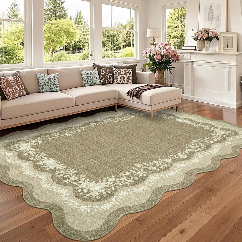 Rug Living Room Floral Edge Low