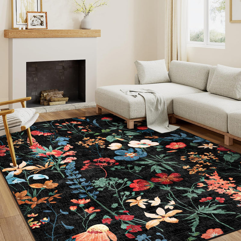 Rugs Living Room Area Rug Floral Washable
