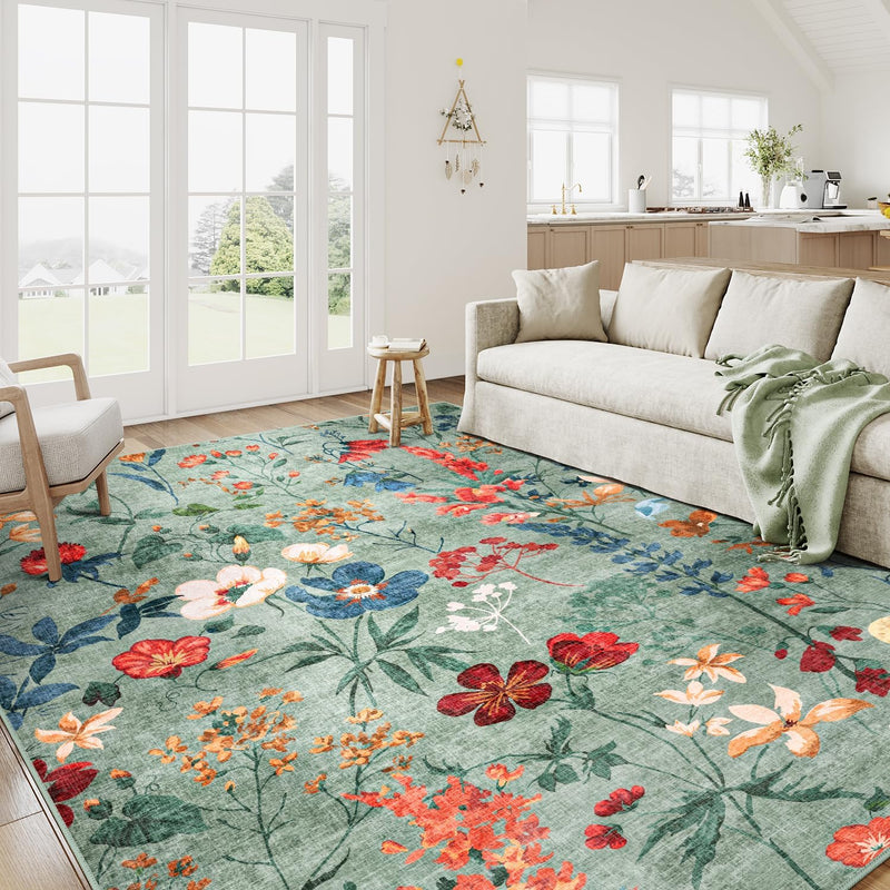 Rugs Living Room Area Rug Floral Washable