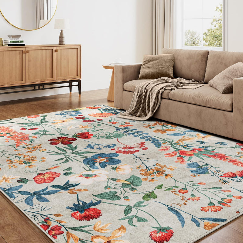 Rugs Living Room Area Rug Floral Washable