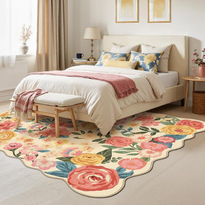 Rugs Living Room Area Rug Floral Washable