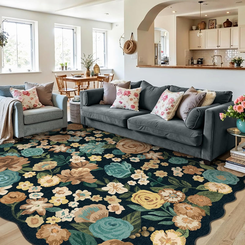 Rugs Living Room Area Rug Floral Washable