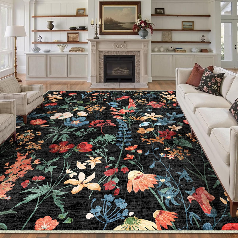 Rugs Living Room Area Rug Floral Washable