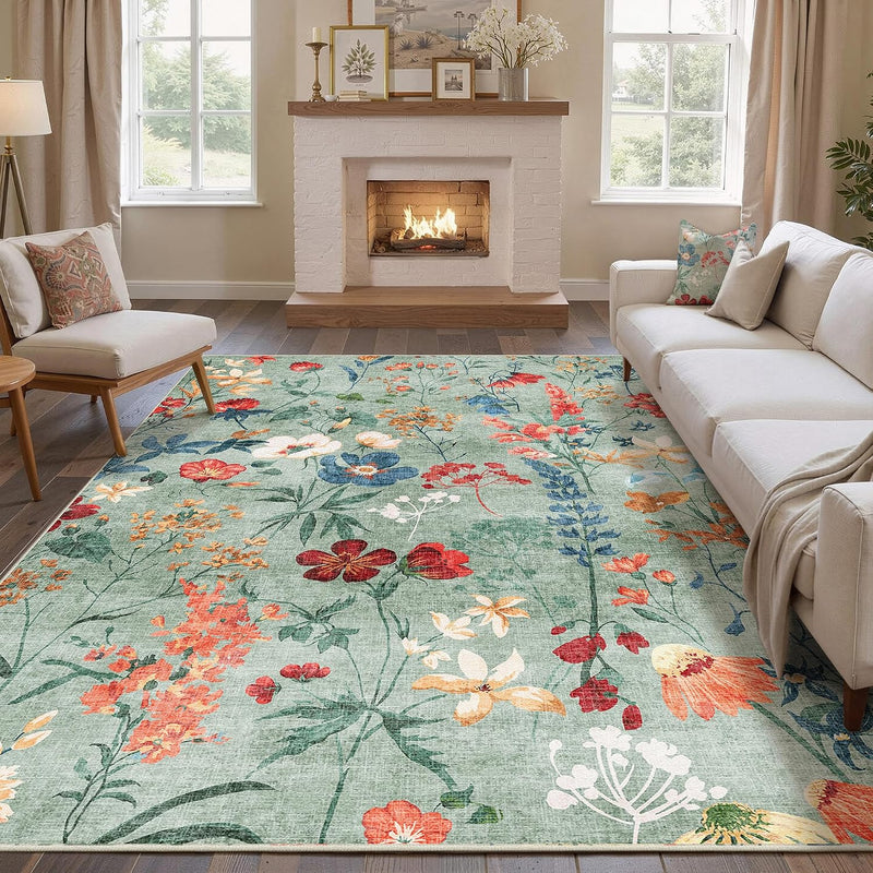 Rugs Living Room Area Rug Floral Washable