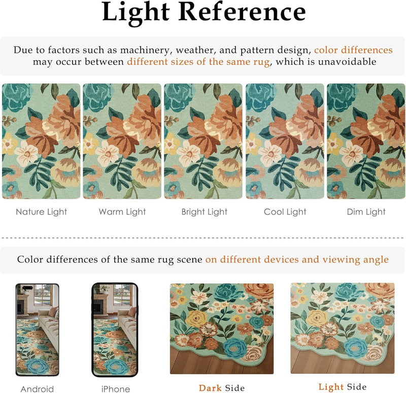 Rugs Living Room Area Rug Floral Washable