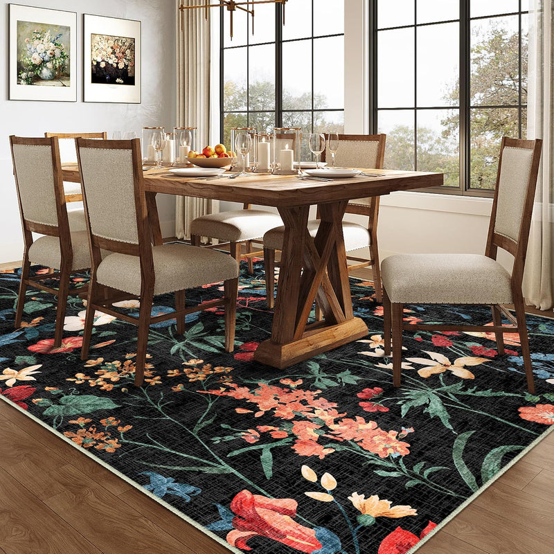 Rugs Living Room Area Rug Floral Washable