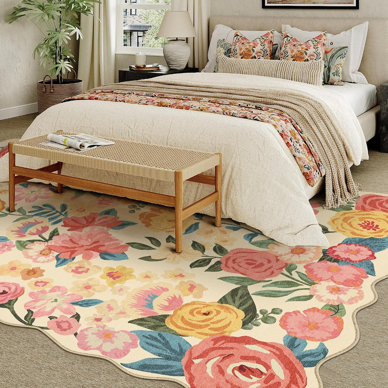 Rugs Living Room Area Rug Floral Washable