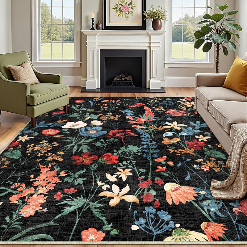Rugs Living Room Area Rug Floral Washable