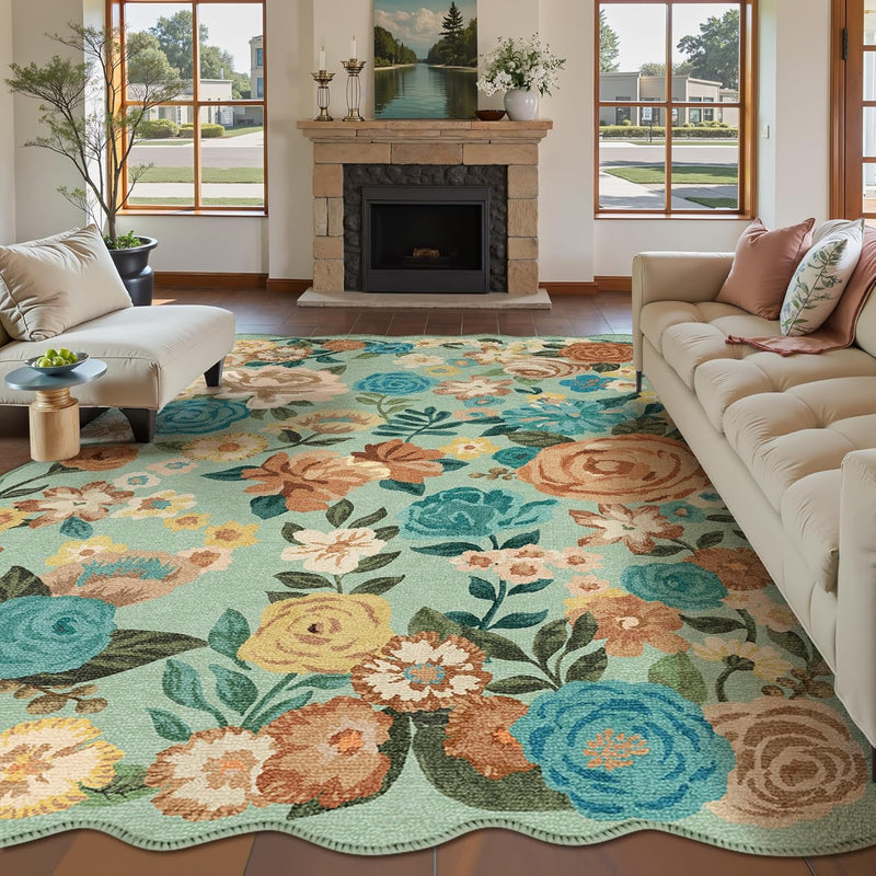 Rugs Living Room Area Rug Floral Washable