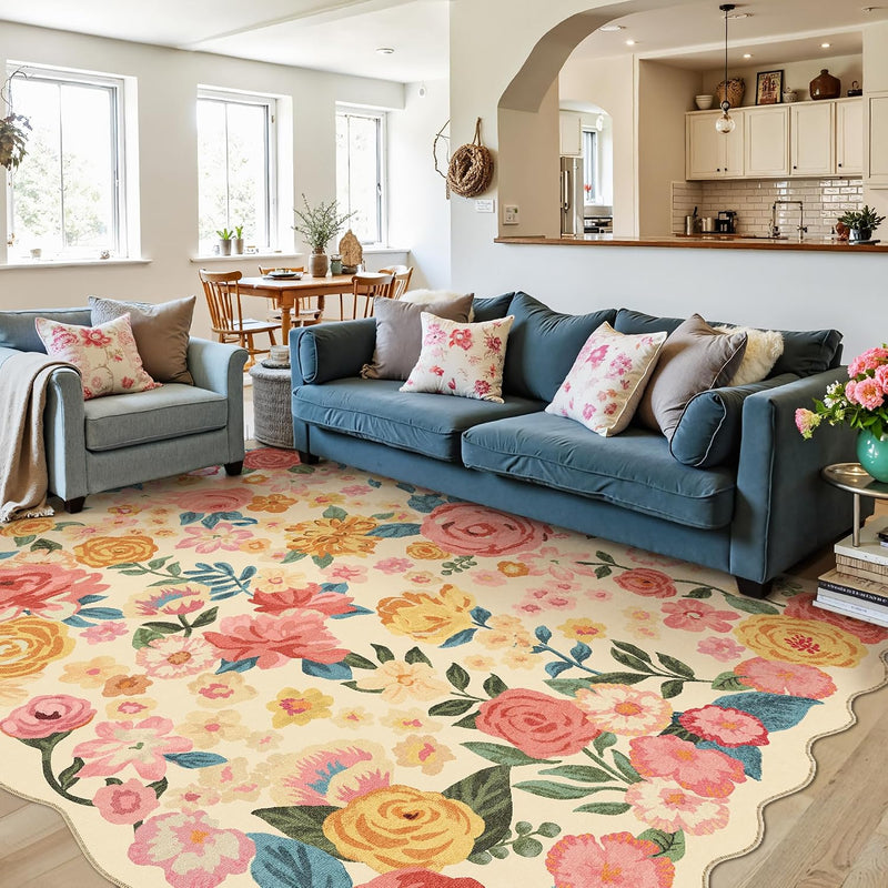 Rugs Living Room Area Rug Floral Washable