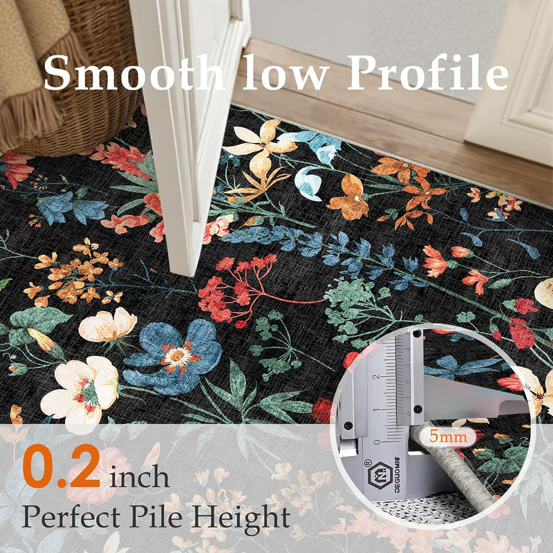 Rugs Living Room Area Rug Floral Washable