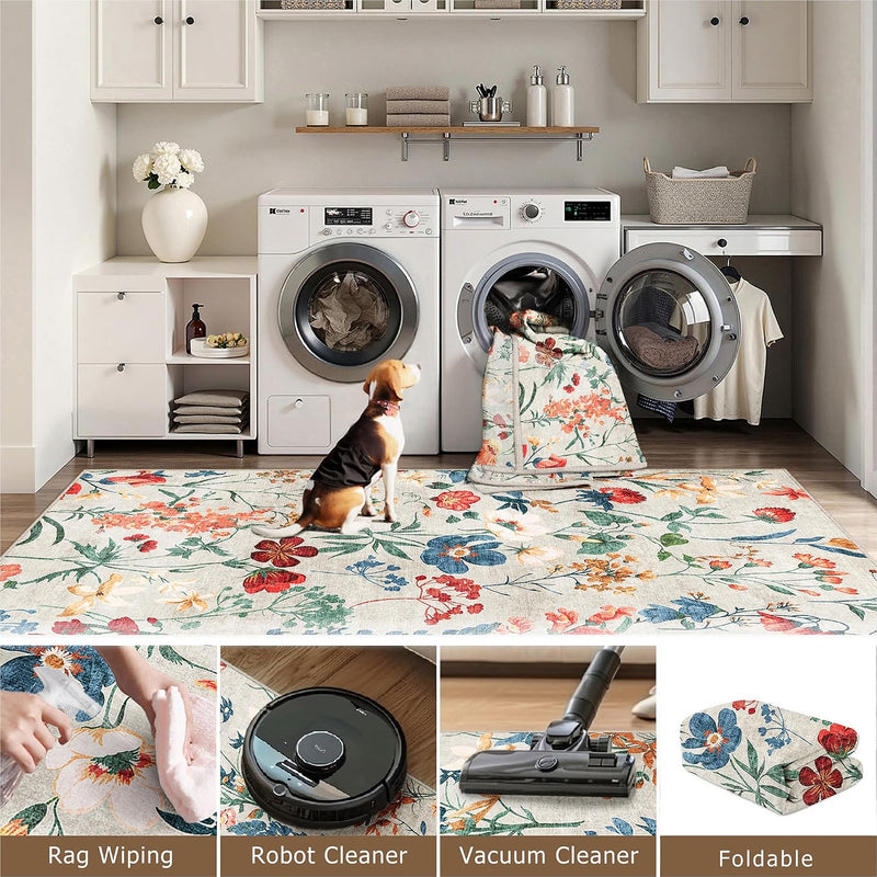 Rugs Living Room Area Rug Floral Washable