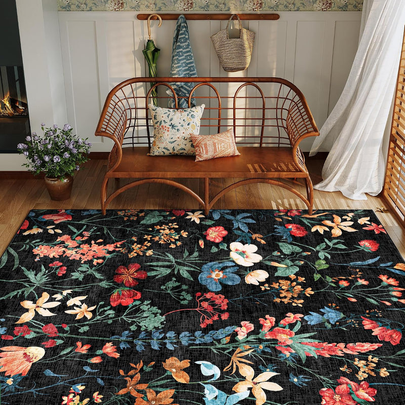 Rugs Living Room Area Rug Floral Washable