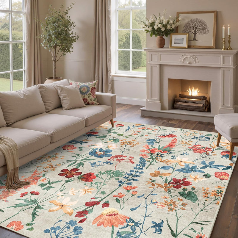 Rugs Living Room Area Rug Floral Washable