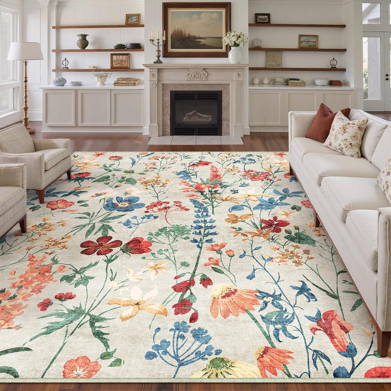 Rugs Living Room Area Rug Floral Washable