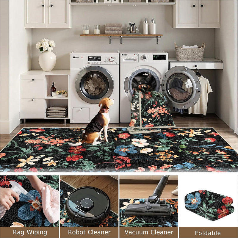 Rugs Living Room Area Rug Floral Washable