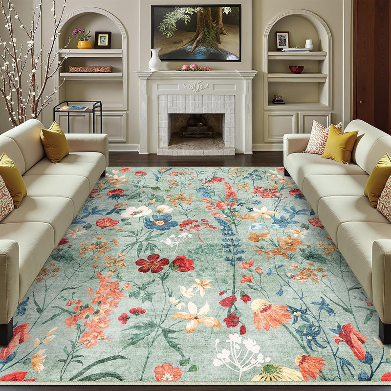 Rugs Living Room Area Rug Floral Washable