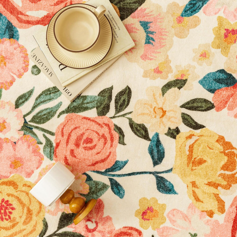 Rugs Living Room Area Rug Floral Washable