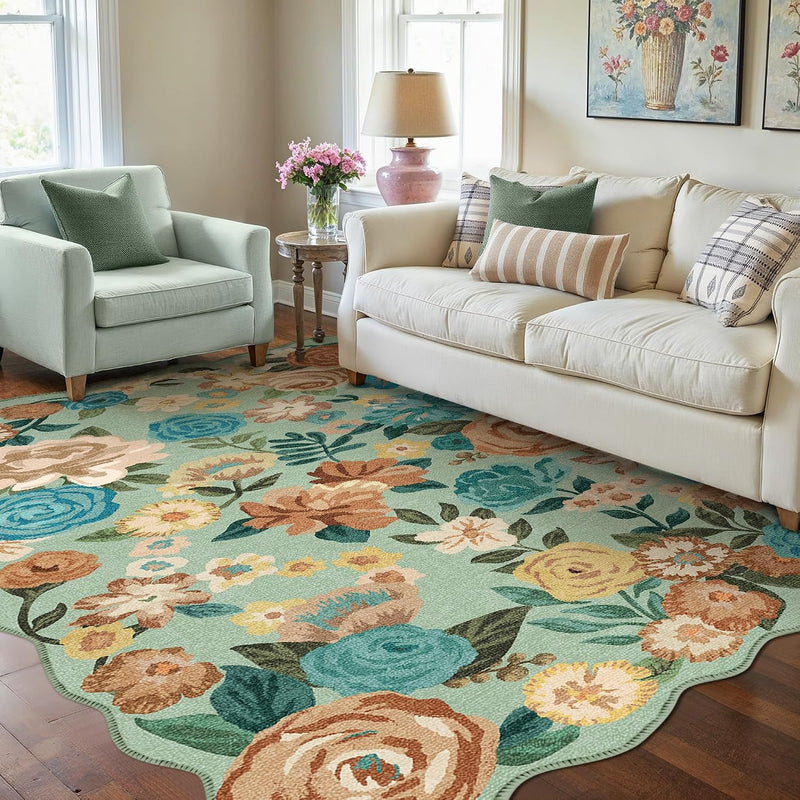 Rugs Living Room Area Rug Floral Washable