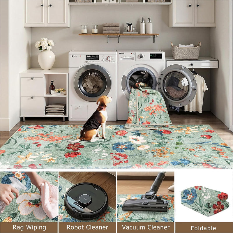 Rugs Living Room Area Rug Floral Washable