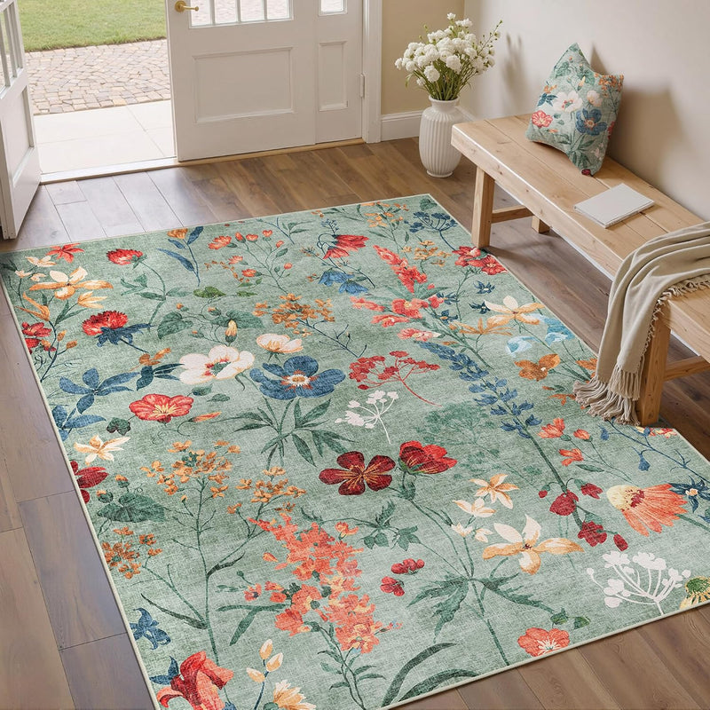 Rugs Living Room Area Rug Floral Washable