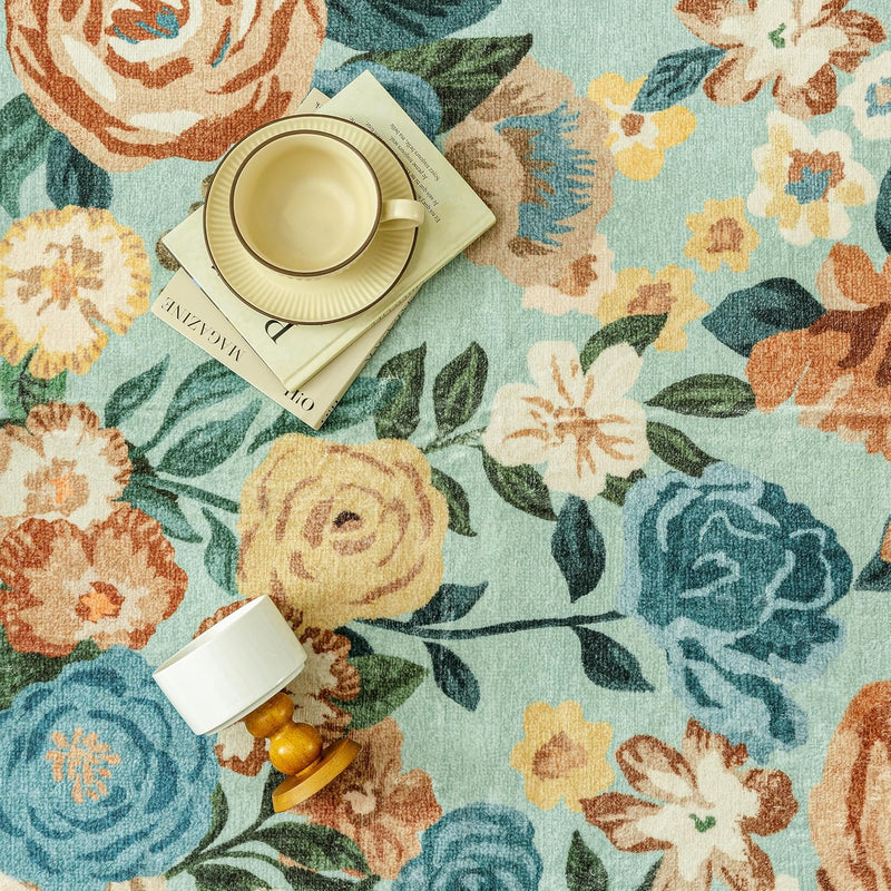 Rugs Living Room Area Rug Floral Washable
