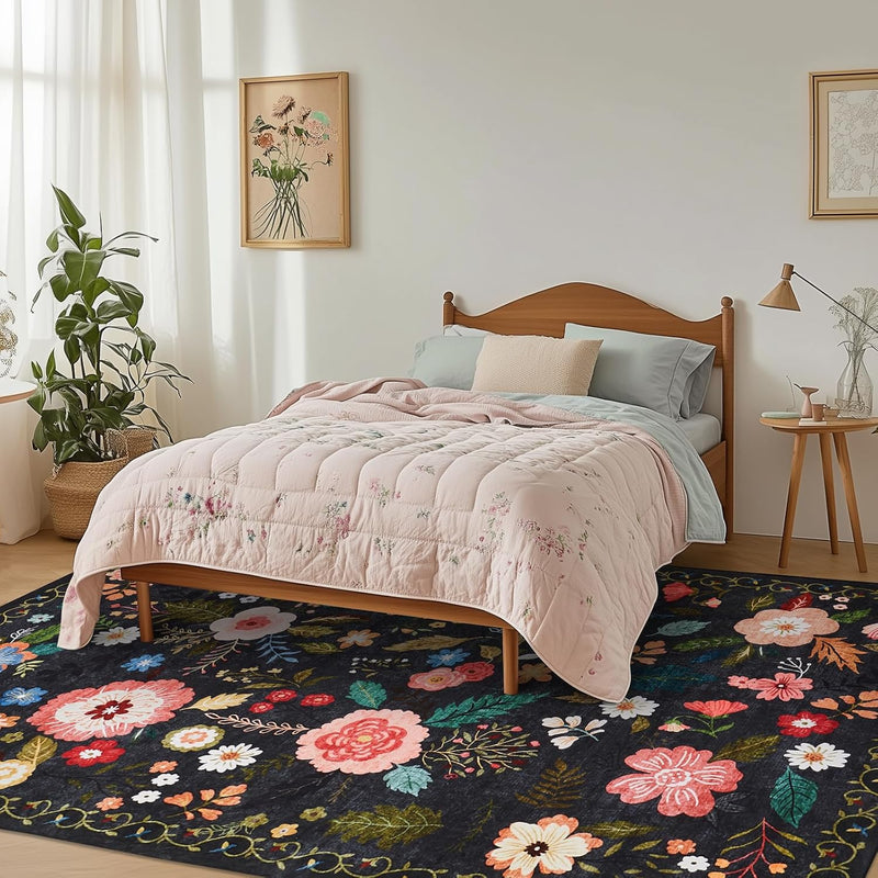 Rugs Living Room Floral Washable Bedroom Rug