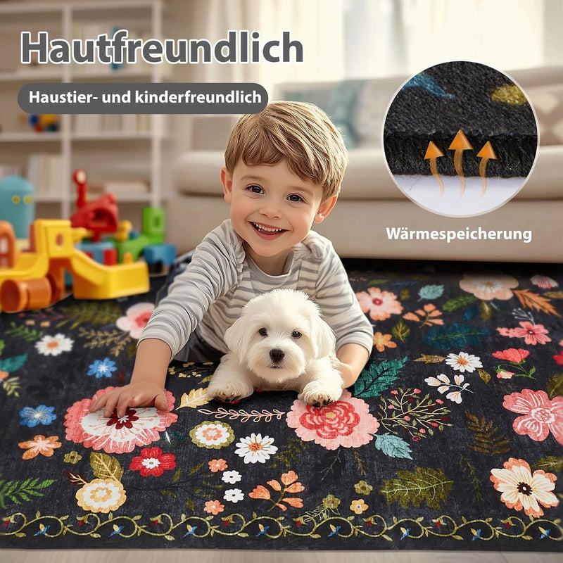 Rugs Living Room Floral Washable Bedroom Rug