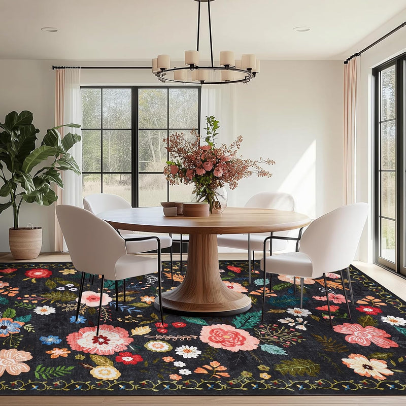 Rugs Living Room Floral Washable Bedroom Rug