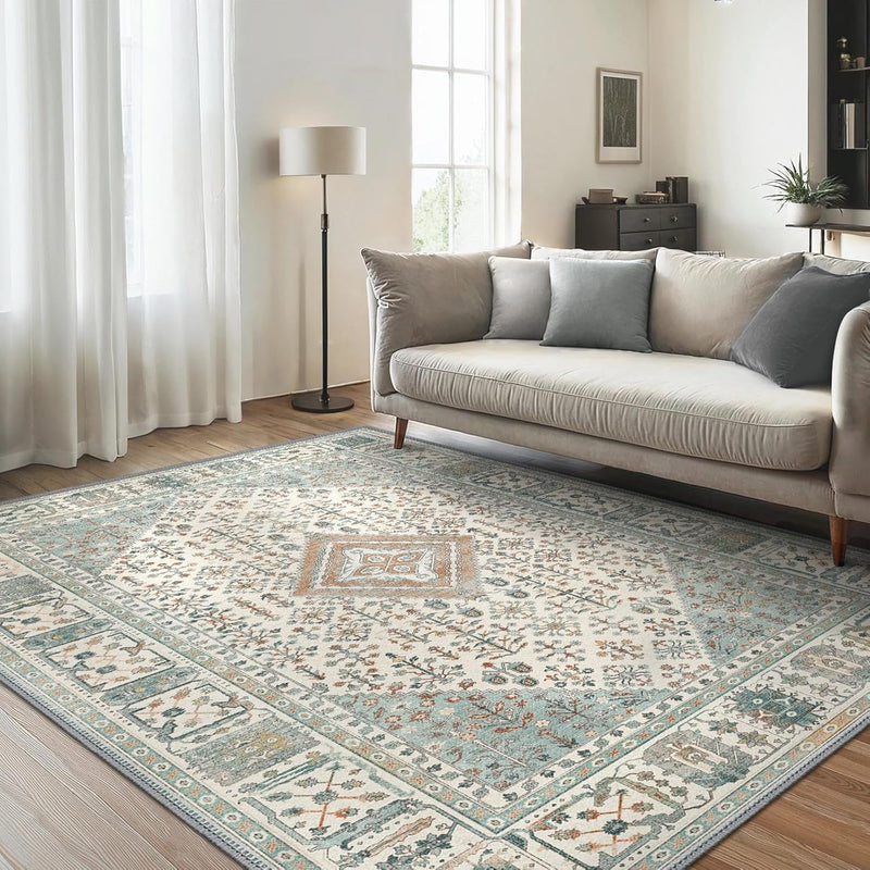 Rugs Living Room Washable Short Pile Sage