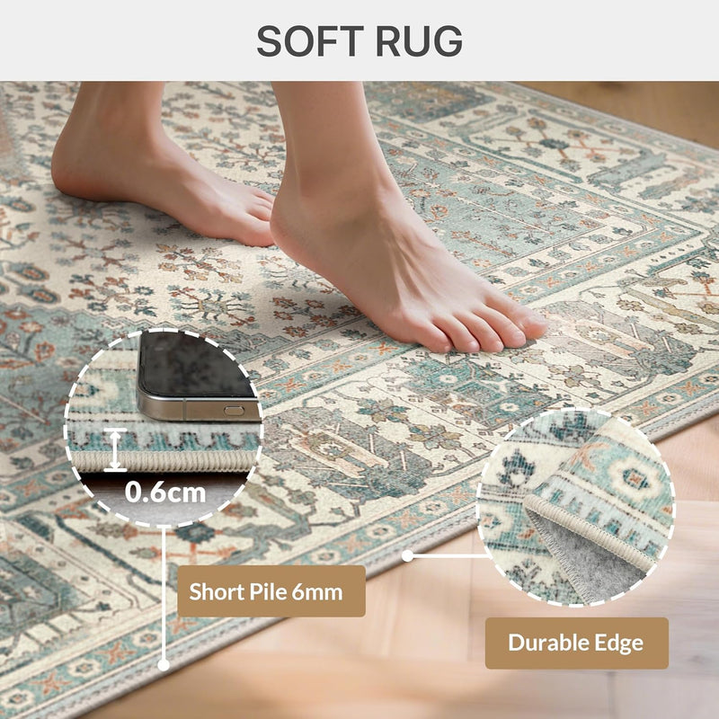 Rugs Living Room Washable Short Pile Sage