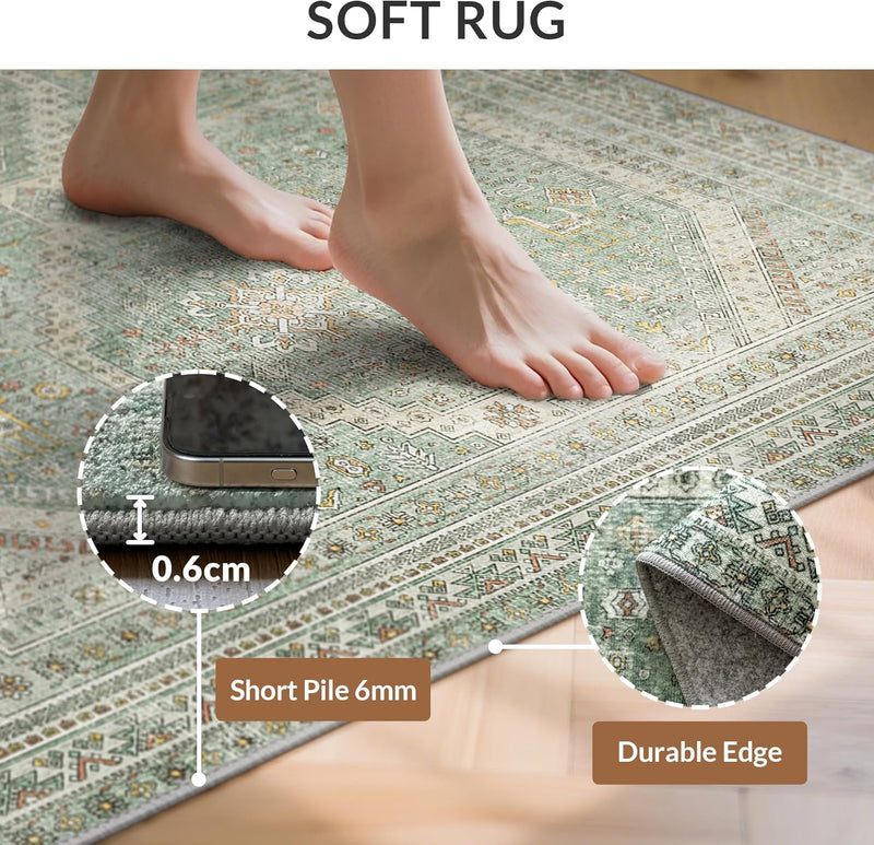 Rugs Living Room Washable Short Pile Sage